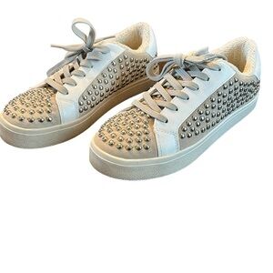 Aqua Tess Lace Up Embellished Sneakers White Multi Size 7.5